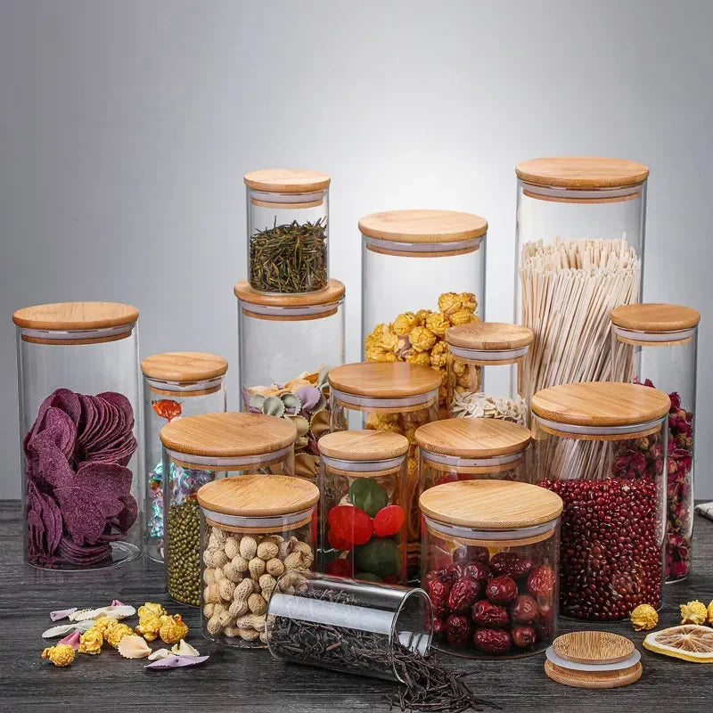 Airtight Glass Container with Bamboo Lid for Kitchen