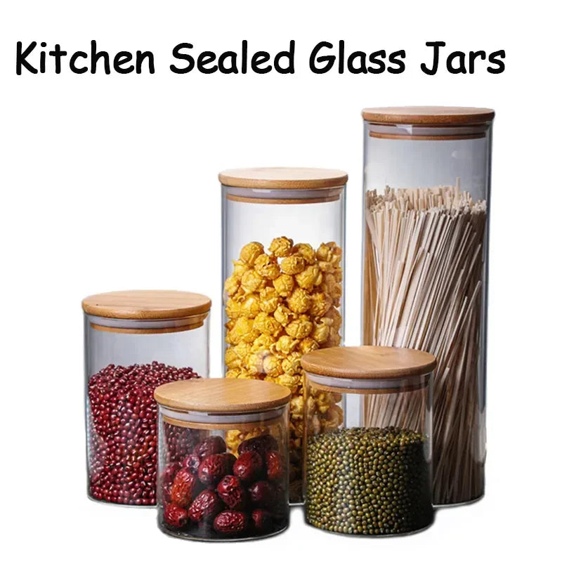 Airtight Glass Container with Bamboo Lid for Kitchen